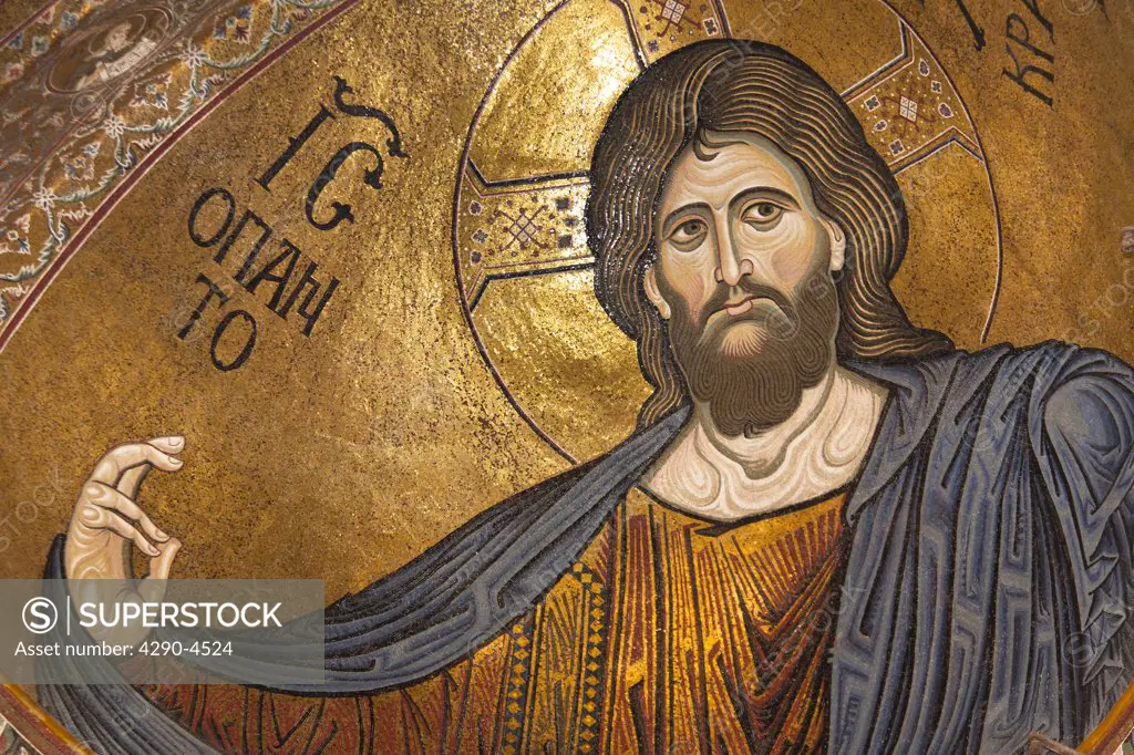 Jesus Christ mosaic in the apse, Monreale Cathedral, Monreale, near Palermo, Sicily, Italy