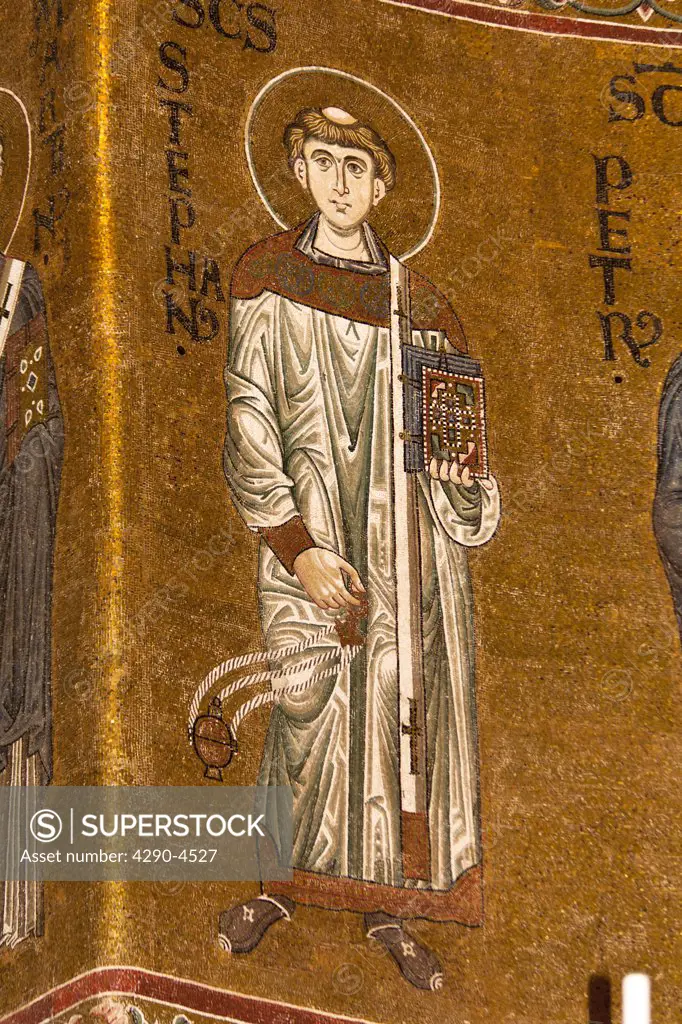 Saint Stephen mosaic inside Monreale Cathedral, Monreale, near Palermo, Sicily, Italy
