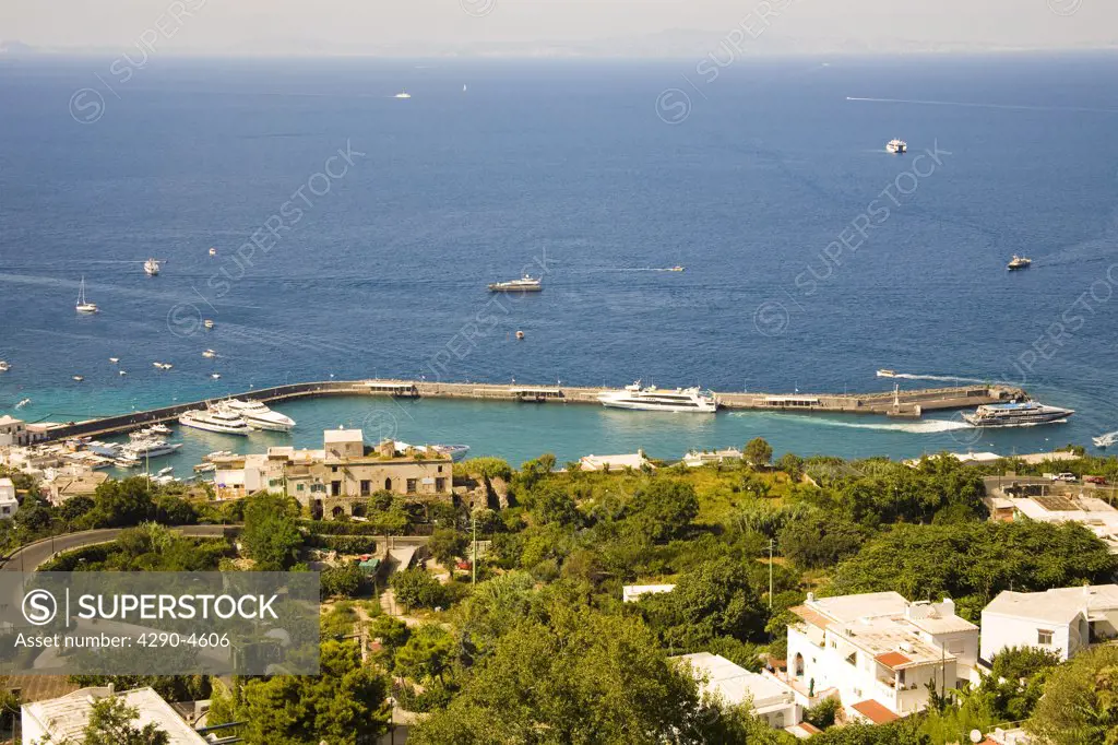 View looking towards Marina Grande, from viewing platform near Piazza Umberto area, Capri, Italy