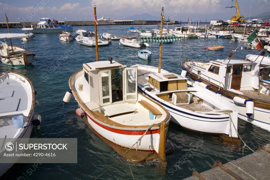 Fishing boats moored in the harbour, Marina Grande, Capri, Italy