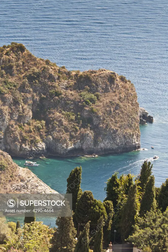 View of Capo Sant Andrea, Baia Dell Isola Bella, Taormina, Sicily, Italy