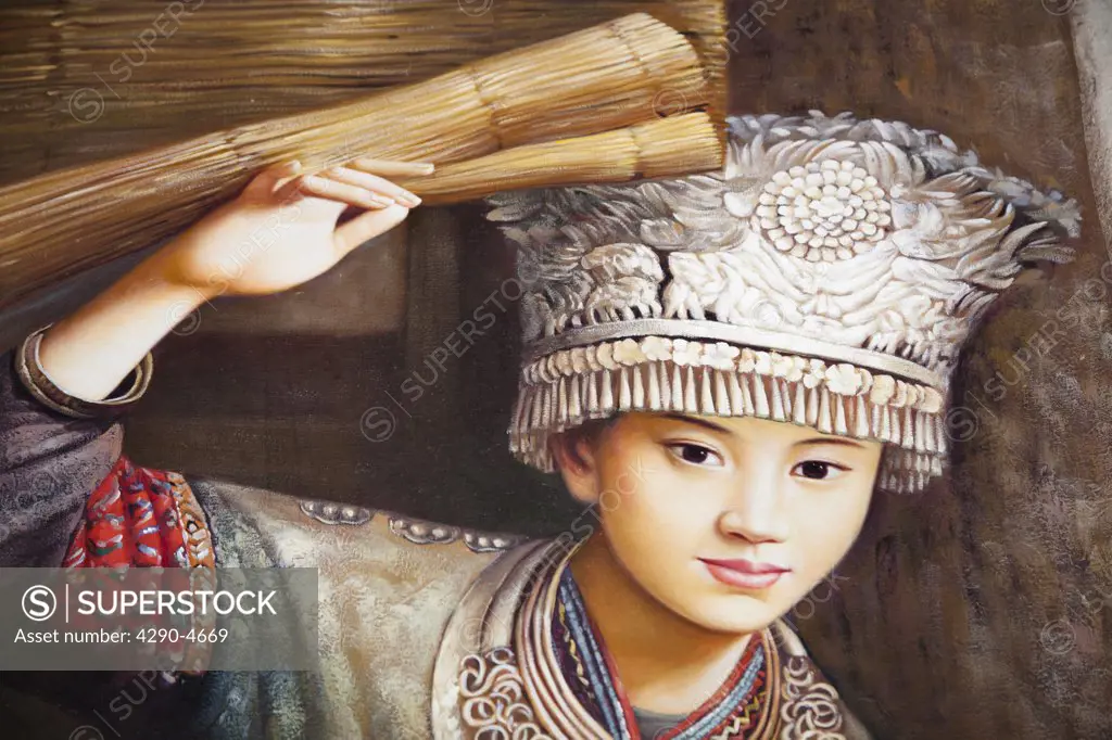 Painting of a young ethnic Chinese boy, China
