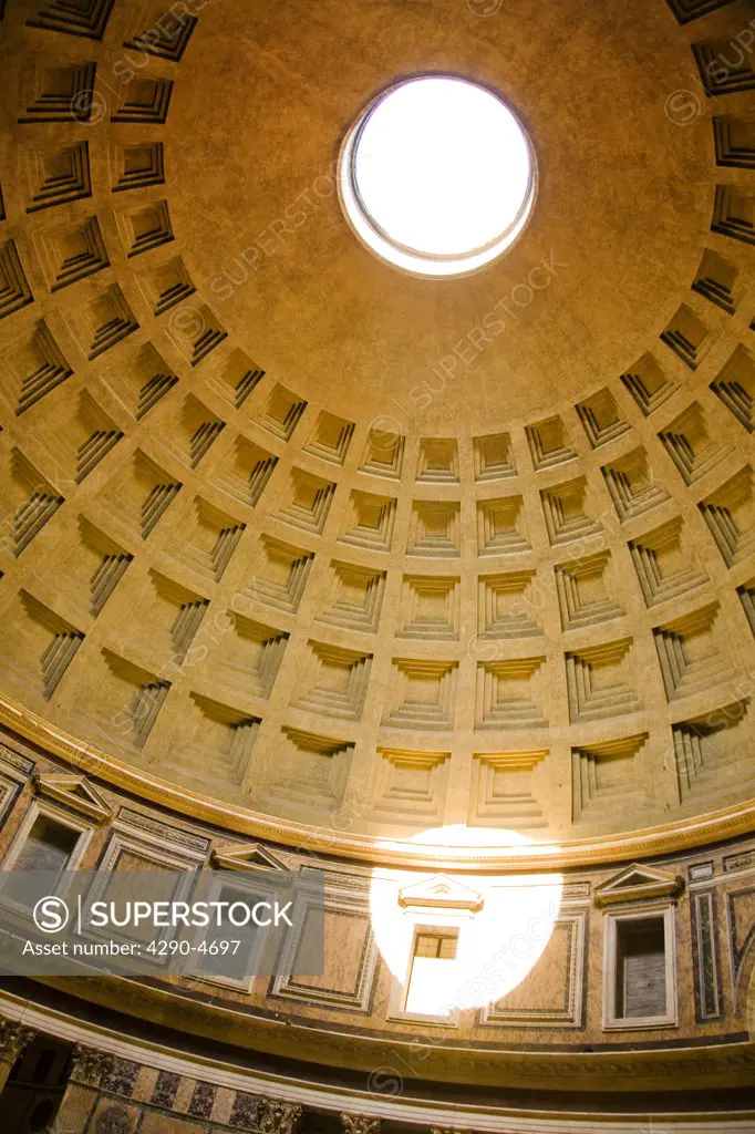 Internal photo of the dome and oculus in the Pantheon, Piazza della Rotonda, Rome, Italy