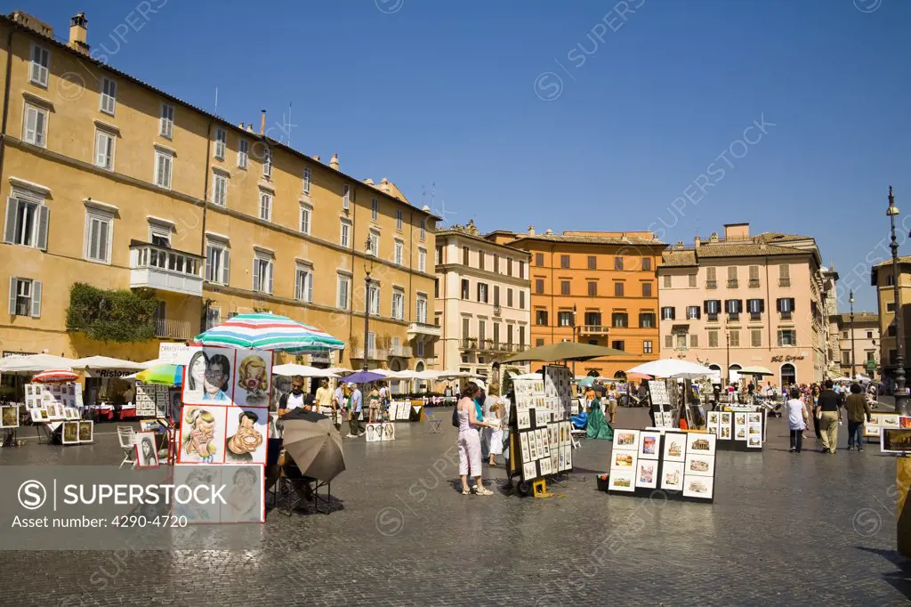 Tourists and buildings in Piazza Navona, Rome, Italy