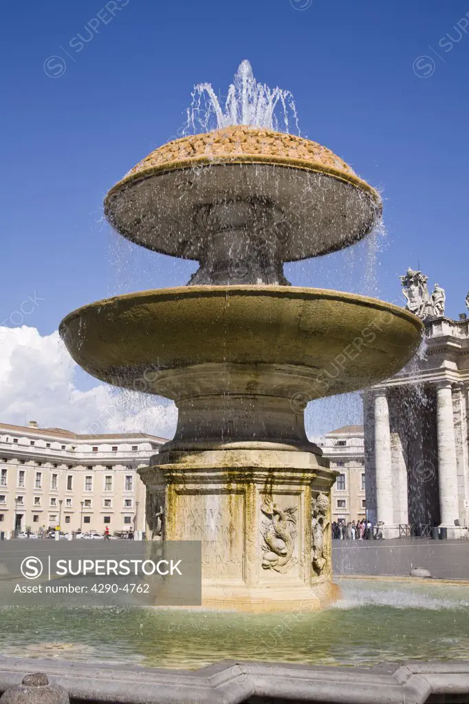 Water fountain in Saint Peters Square, Piazza San Pietro, Vatican City, Rome, Italy