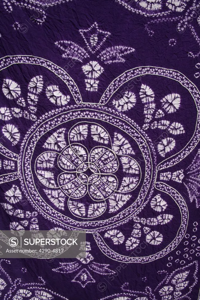 Colourful mauve and white tie dyed tablecloth, Baisha, Yunnan Province, China