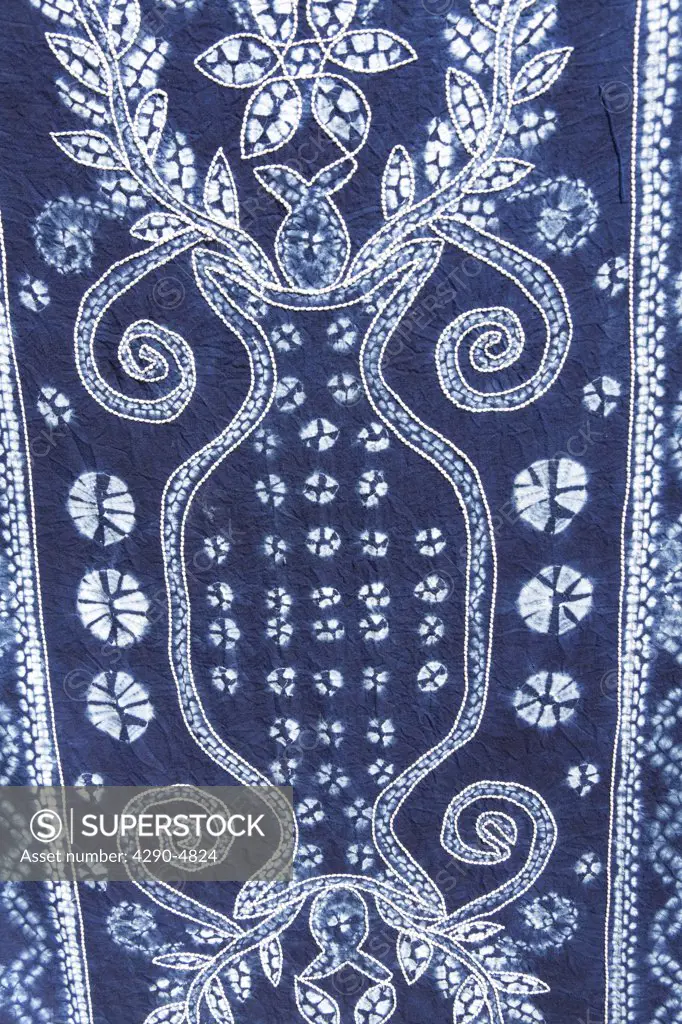 Colourful blue and white tie dyed tablecloth, Baisha, Yunnan Province, China