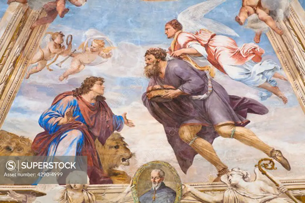 Paintings on ceiling of Santissimo Sacramento Chapel, Syracuse Cathedral, Ortygia, Syracuse, Sicily, Italy