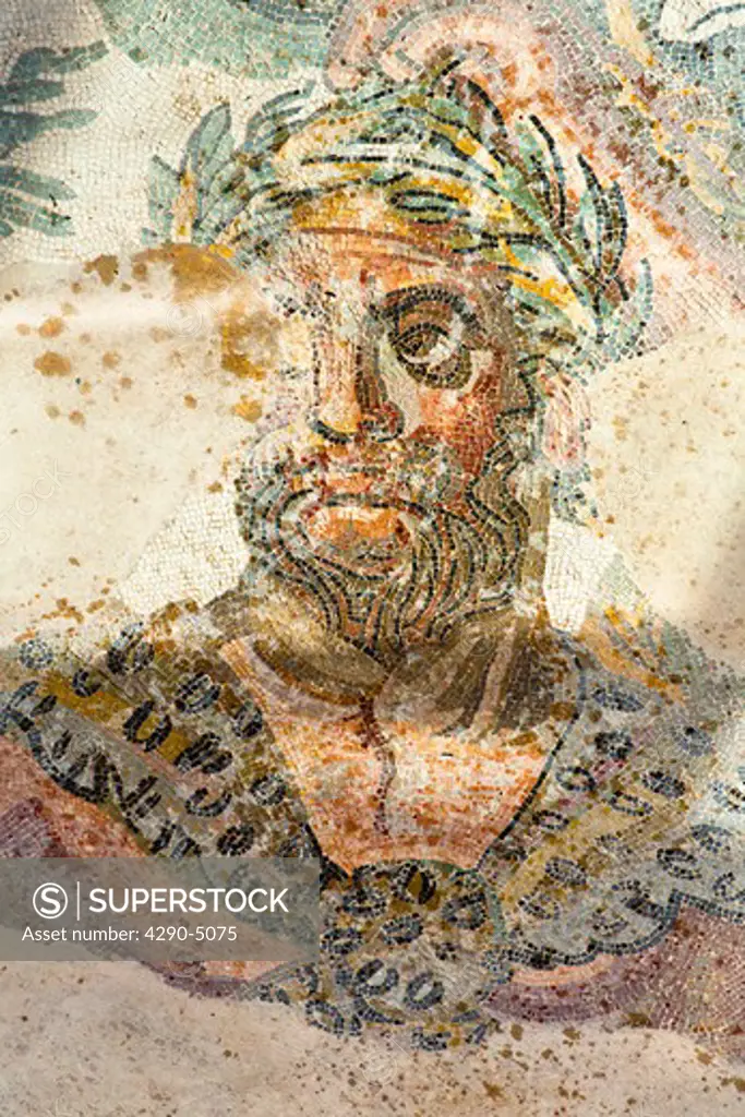 Hercules, part of Labours of Hercules mosaic in Triclinium, dining room, Villa Romana del Casale, Piazza Armerina, Sicily, Italy