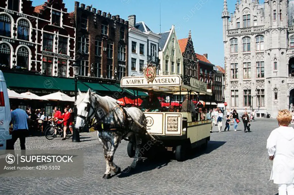 Horse and Markt Museum trolley bus, Markt, Market Place, Bruges, Belgium