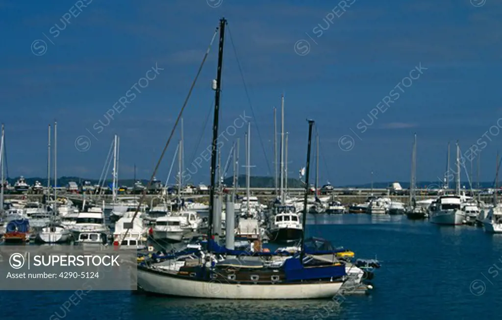 Yachts moored in the harbour, St Peter Port, Guernsey, Channel Islands
