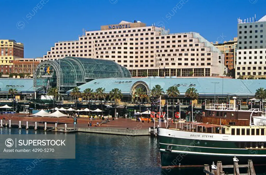 Darling Harbour, including Novotel Hotel and South Steyne steamer (restaurant), Sydney, New South Wales, Australia