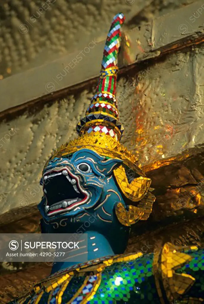 Face of guardian mythical demon figure, Grand Palace, Bangkok, Thailand
