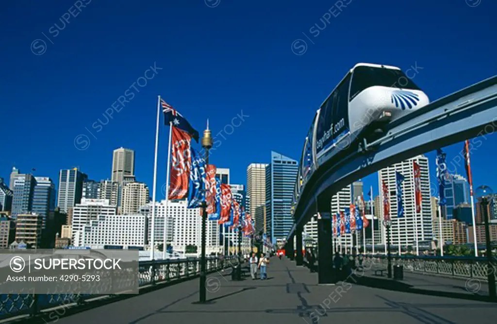Monorail and train, Darling Harbour, Sydney, New South Wales, Australia