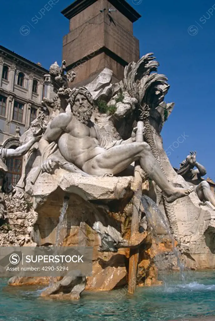 Fontana dei Quattro Fiumi detail, Piazza Navona, Rome, Italy
