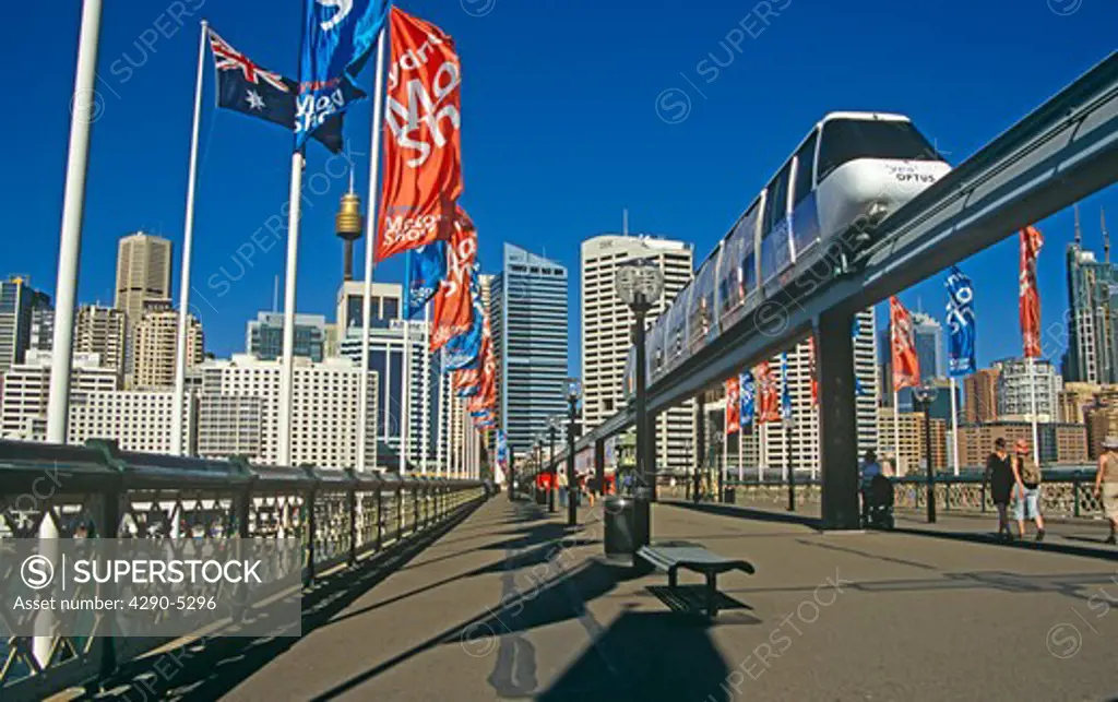 Monorail and train, Darling Harbour, Sydney, New South Wales, Australia