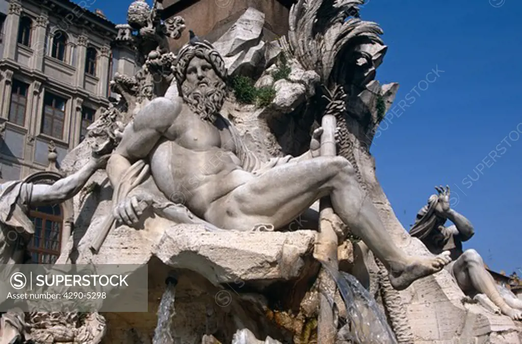 Fontana dei Quattro Fiumi detail, Piazza Navona, Rome, Italy