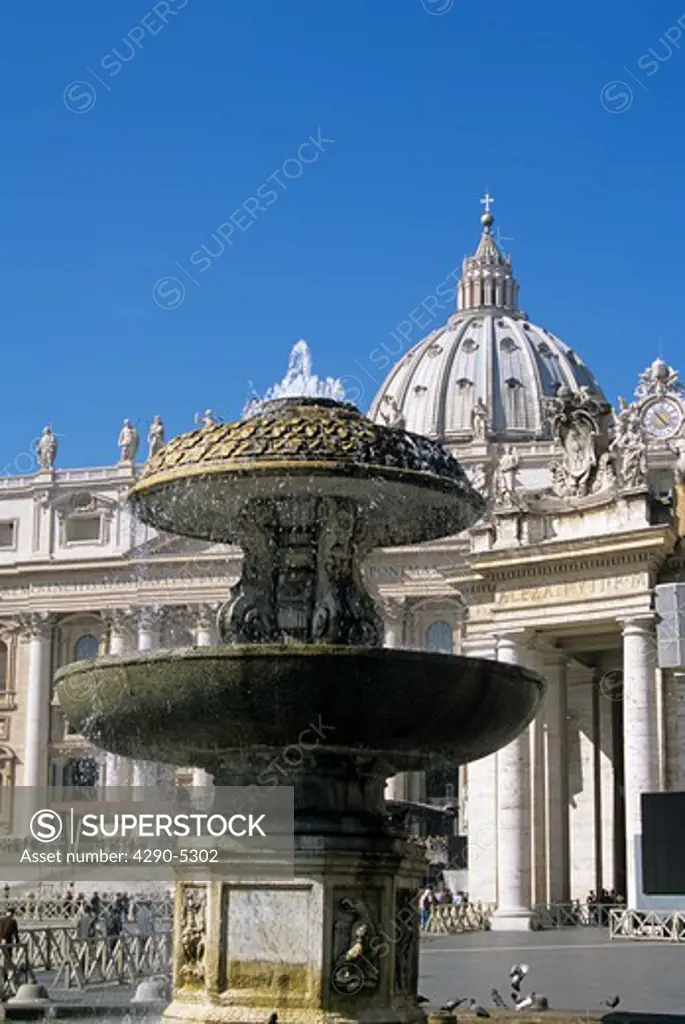 Saint Peters Basilica and fountain, Saint Peters Square, Piazza San Pietro, Rome, Italy