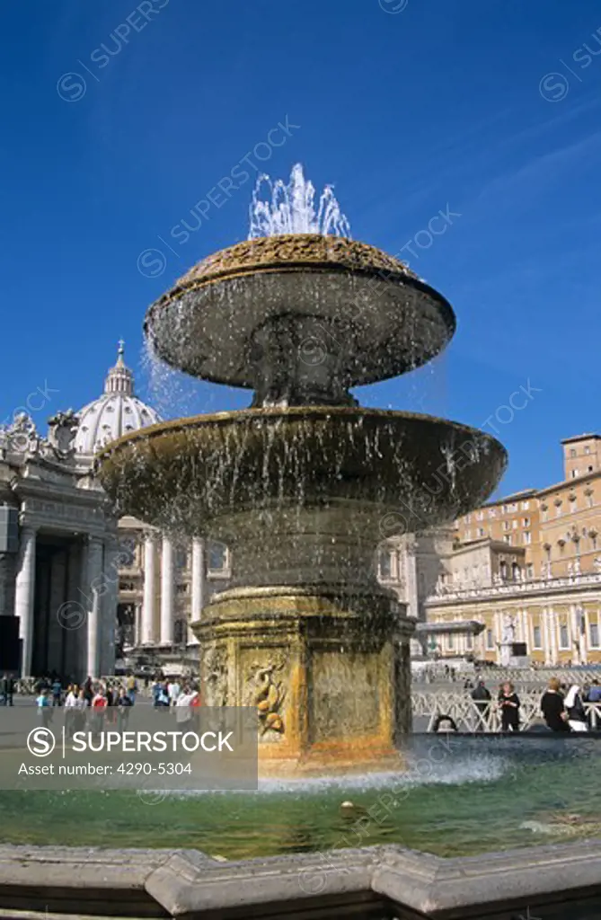 Fountain in front of Saint Peters Basilica, Saint Peters Square, Piazza San Pietro, Rome, Italy