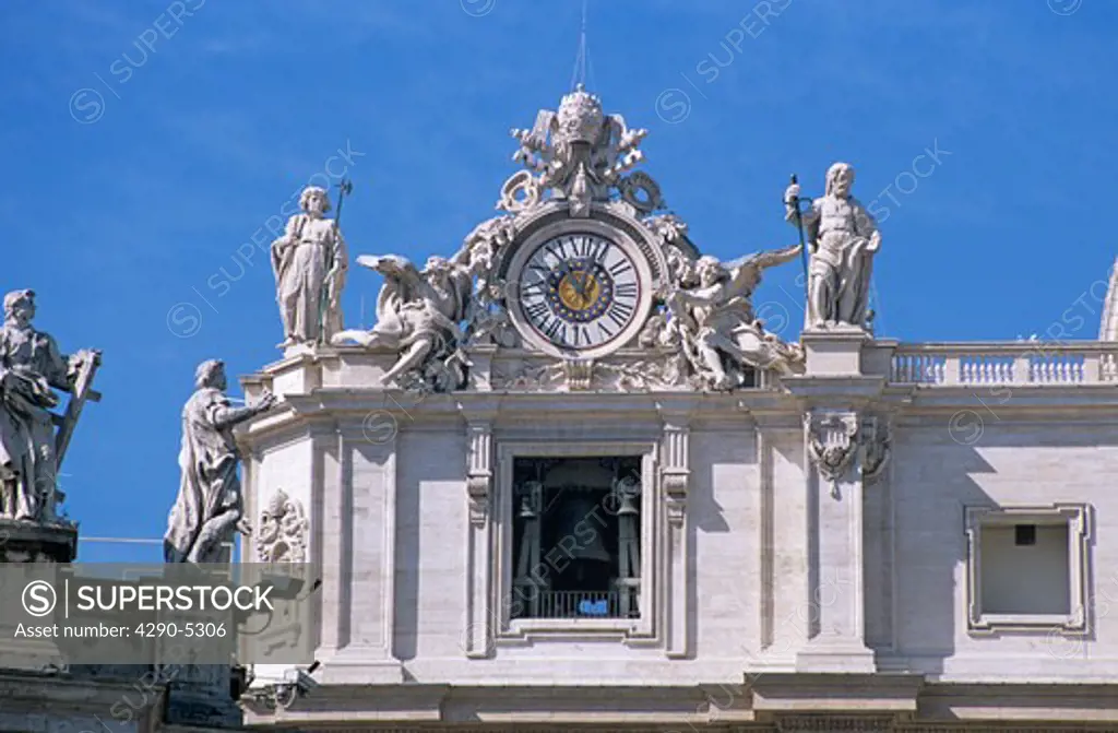 Saint Peters Basilica clock tower, Saint Peters Square, Piazza San Pietro, Rome, Italy