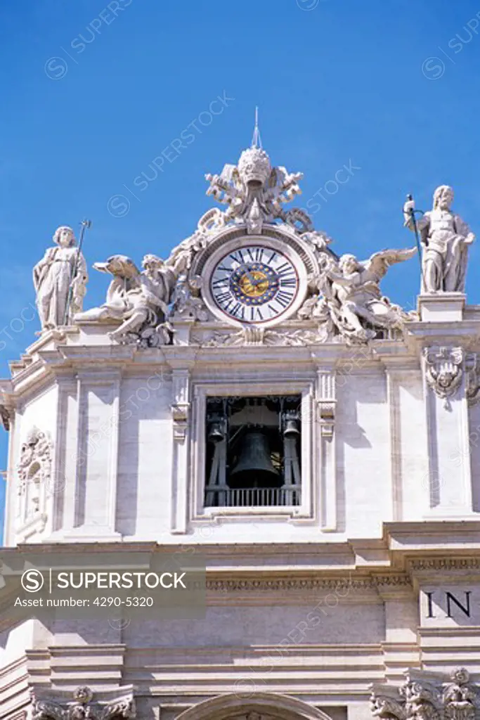 Saint Peters Basilica clock tower, Saint Peters Square, Piazza San Pietro, Rome, Italy