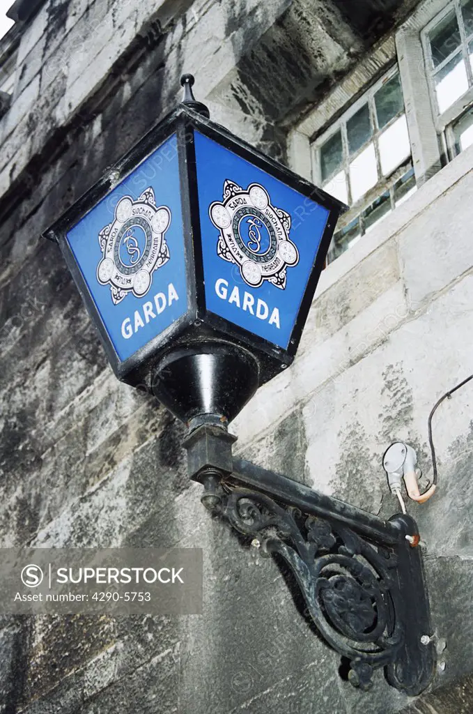 Garda police light outside a police station, Dublin, Southern Ireland
