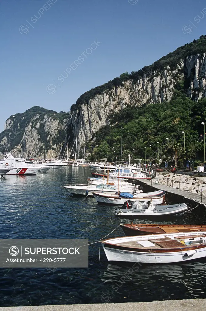 Boats moored in the harbour, Marina Grande, Capri, Italy