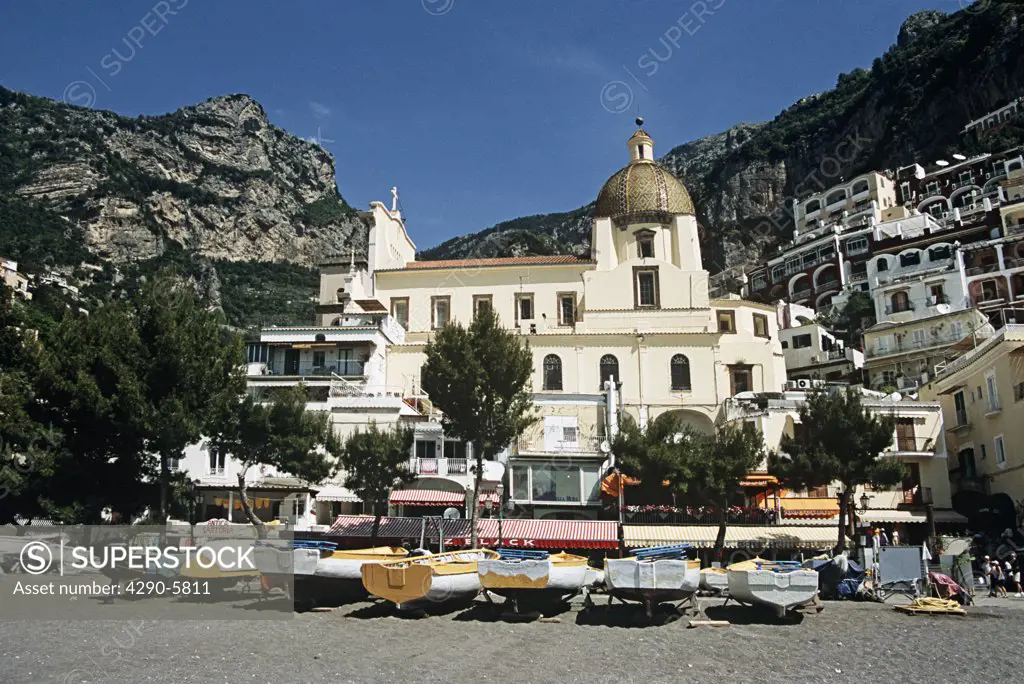 Santa Maria Dell Assunta Church and beach, Positano, Amalfi Coast, Campania, Italy