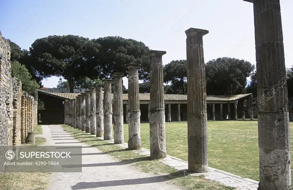 Row of columns, Pompeii archaeological site, Pompeii, near Naples, Campania, Italy