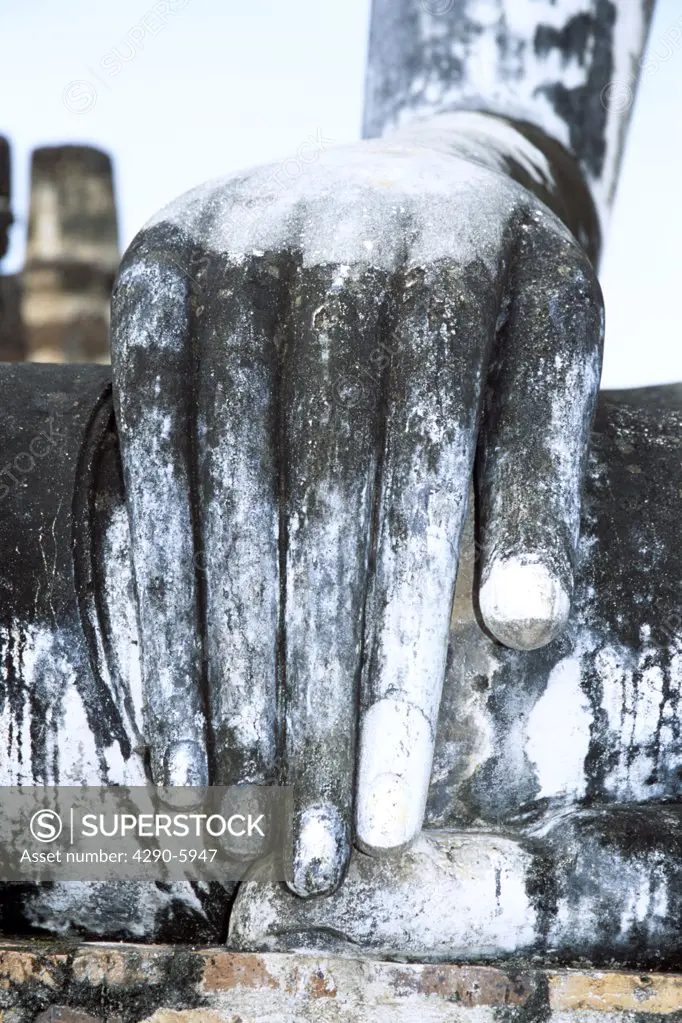 Hand of Buddha statue, Wat Mahathat, Sukhothai Historical Park, Sukhothai, Thailand