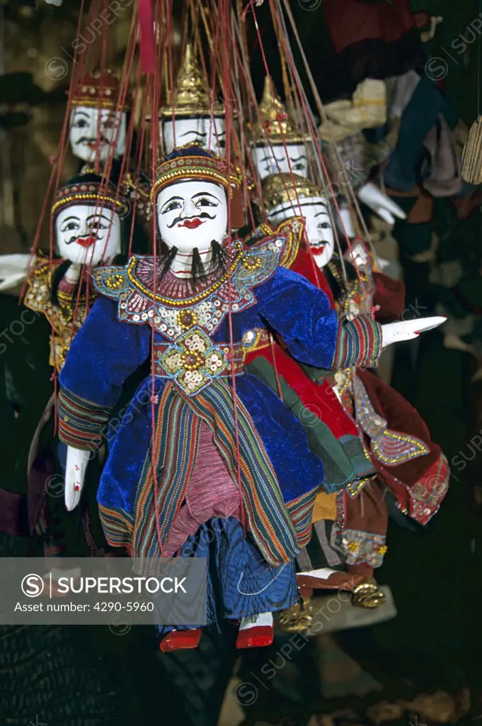 Puppets on display outside shop, Sukhothai, Thailand