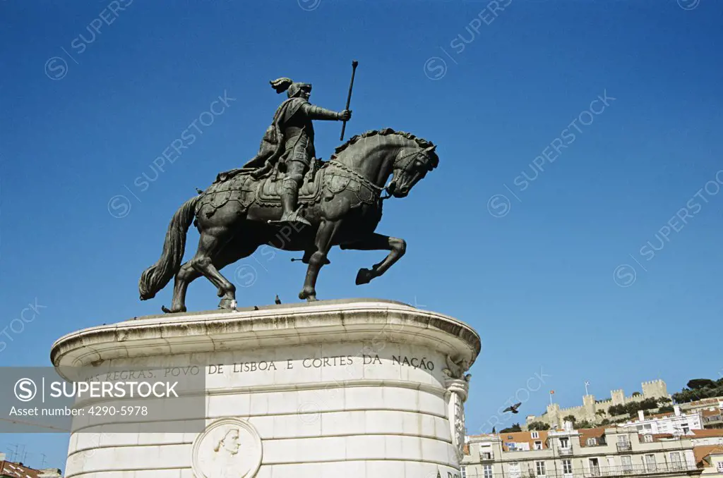 King John 1st, Dom Joao 1st equestrian statue, Figueira Square, Praca Da Figueira, Saint Georges Castle, Lisbon, Portugal