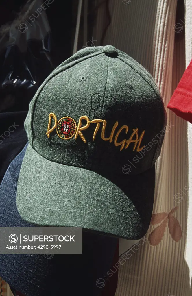 Portugal souvenir hat for sale outside a shop, Lisbon, Portugal