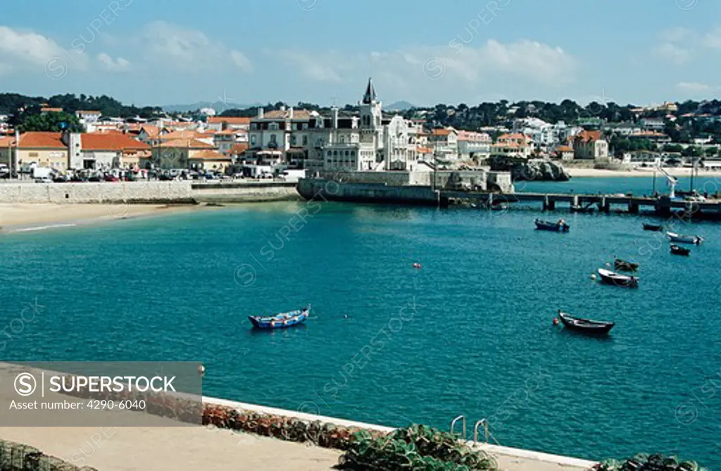 View of harbour and beach, Cascais, near Lisbon, Portugal