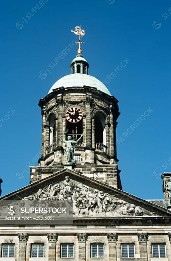 Clock, domed cupola, Royal Palace, Dam Square, Amsterdam, Holland