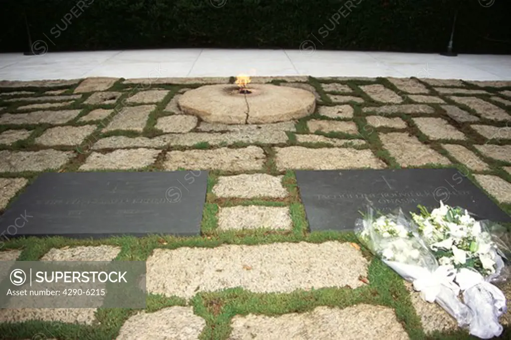 John F Kennedy and Jacqueline Bouvier Kennedy Onassis graves, Arlington National Cemetery, Virginia, USA