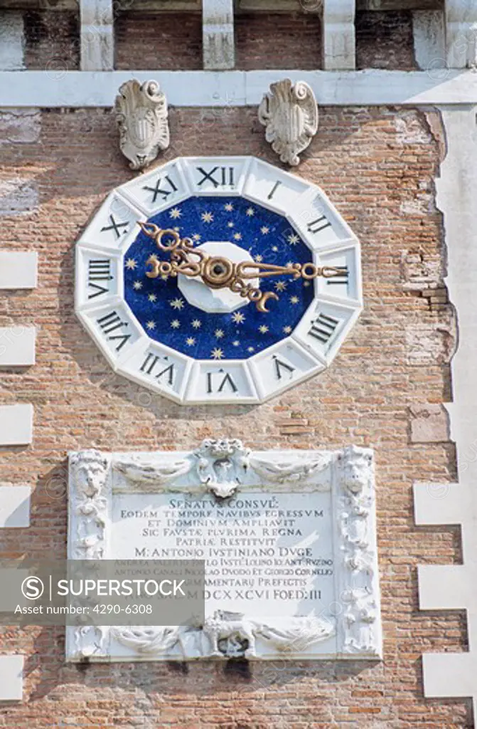 Clock tower, Porta Magna, The Venetian Arsenal, Arsenale di Venezia, Venice, Italy