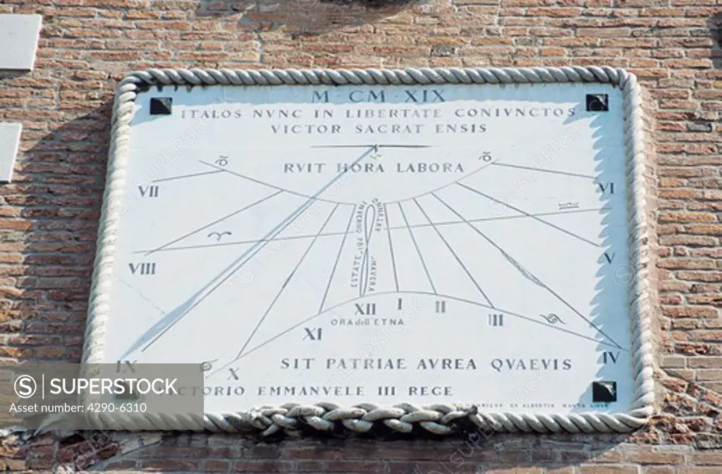 Sun dial on wall, Porta Magna, The Venetian Arsenal, Arsenale di Venezia, Venice, Italy