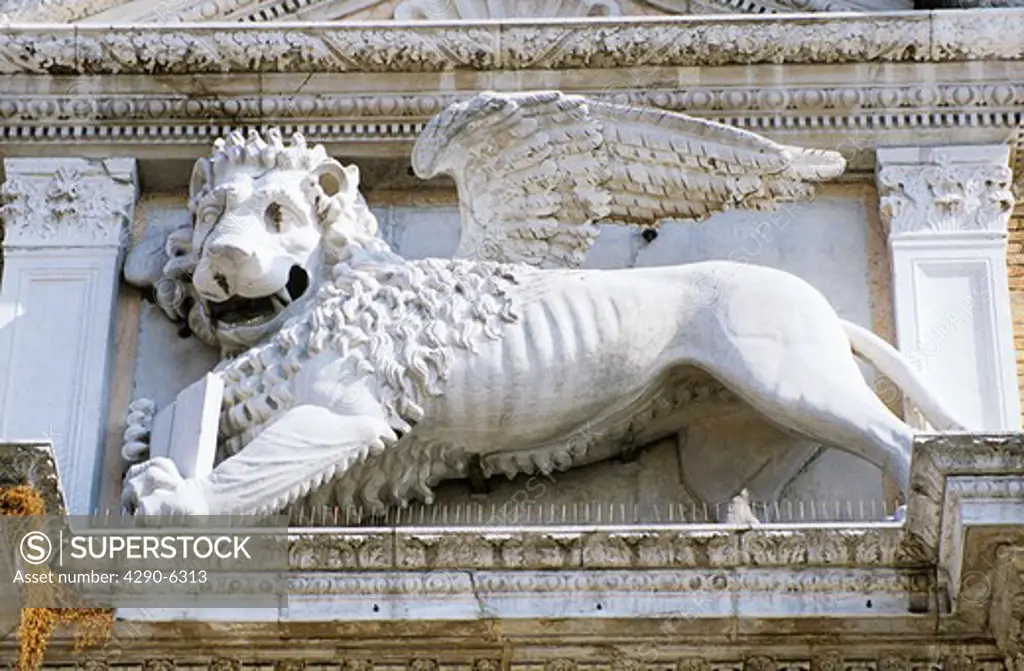 Winged lion statue, Porta Magna, The Venetian Arsenal, Arsenale di Venezia, Venice, Italy