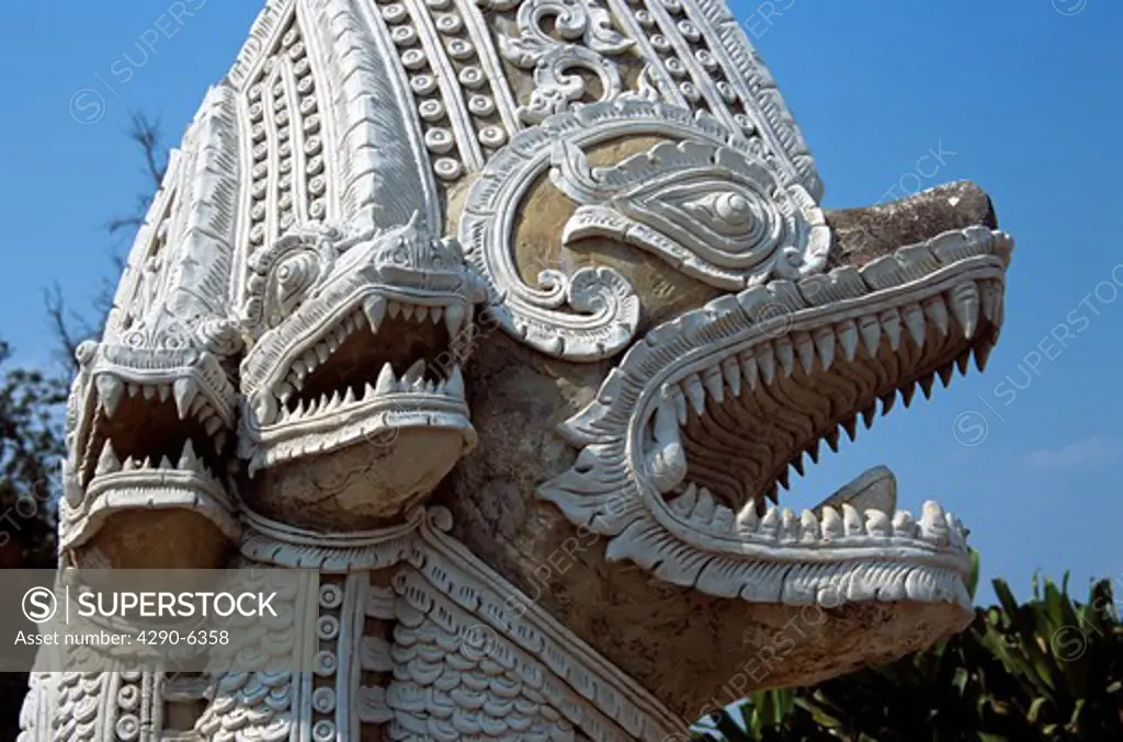 Three headed animal statue, Wat Phra That Lampang Luang Temple, Lampang, Lampang Province, Northern Thailand