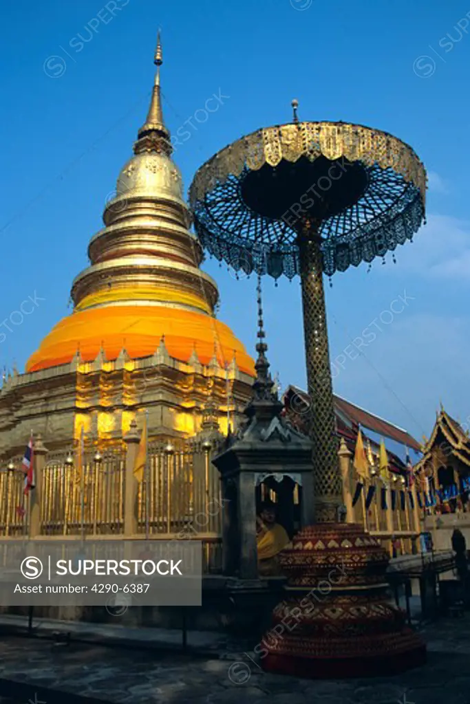 A chedi, Wat Phra That Haripunchai Temple, Lamphun, Near Chiang Mai, Northern Thailand
