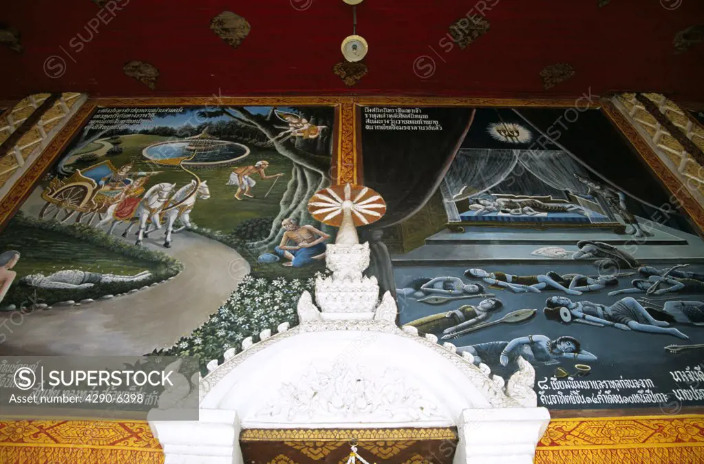 External mural, Wat Phra That Haripunchai Temple, Lamphun, Near Chiang Mai, Northern Thailand
