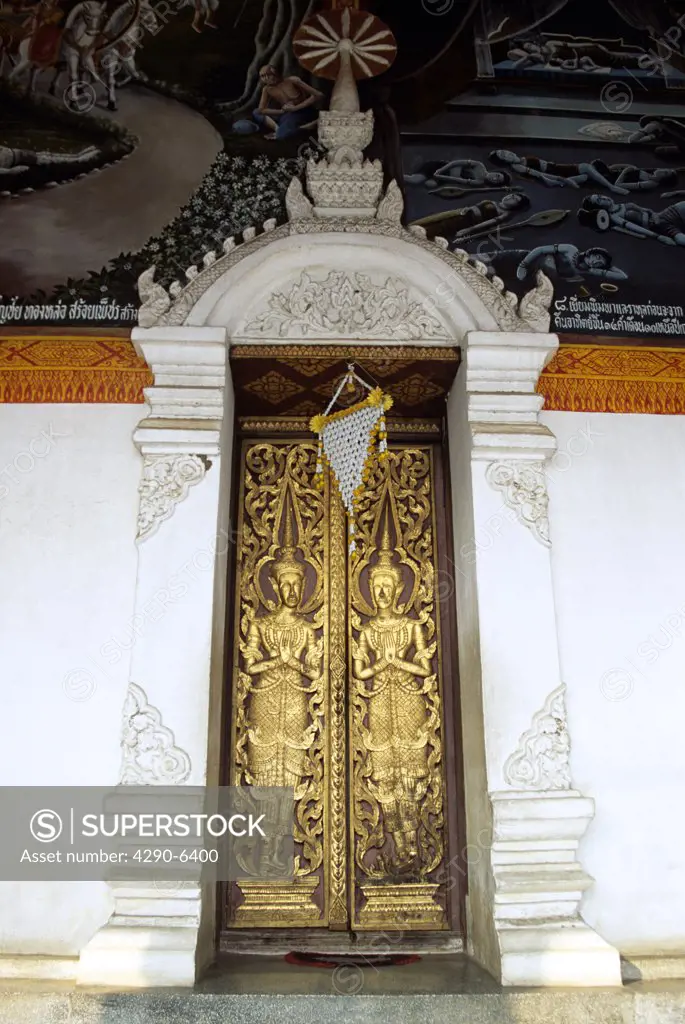 Door, Wat Phra That Haripunchai Temple, Lamphun, Near Chiang Mai, Northern Thailand
