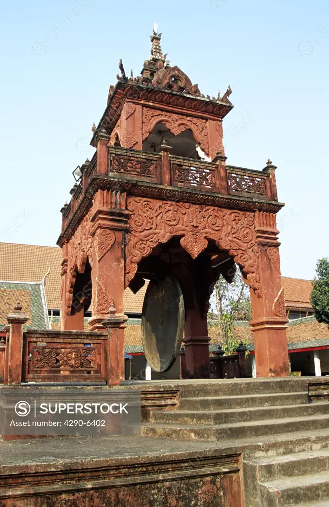 Building housing large gong, Wat Phra That Haripunchai Temple, Lamphun, Near Chiang Mai, Northern Thailand