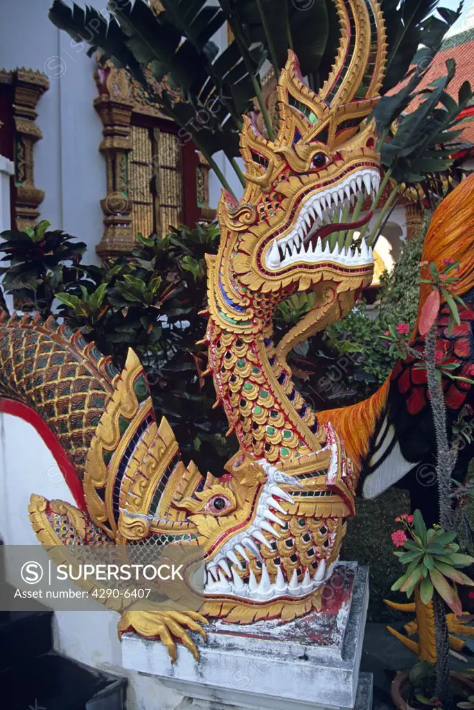 Colourful animal statue, Wat Phra That Haripunchai Temple, Lamphun, Near Chiang Mai, Northern Thailand
