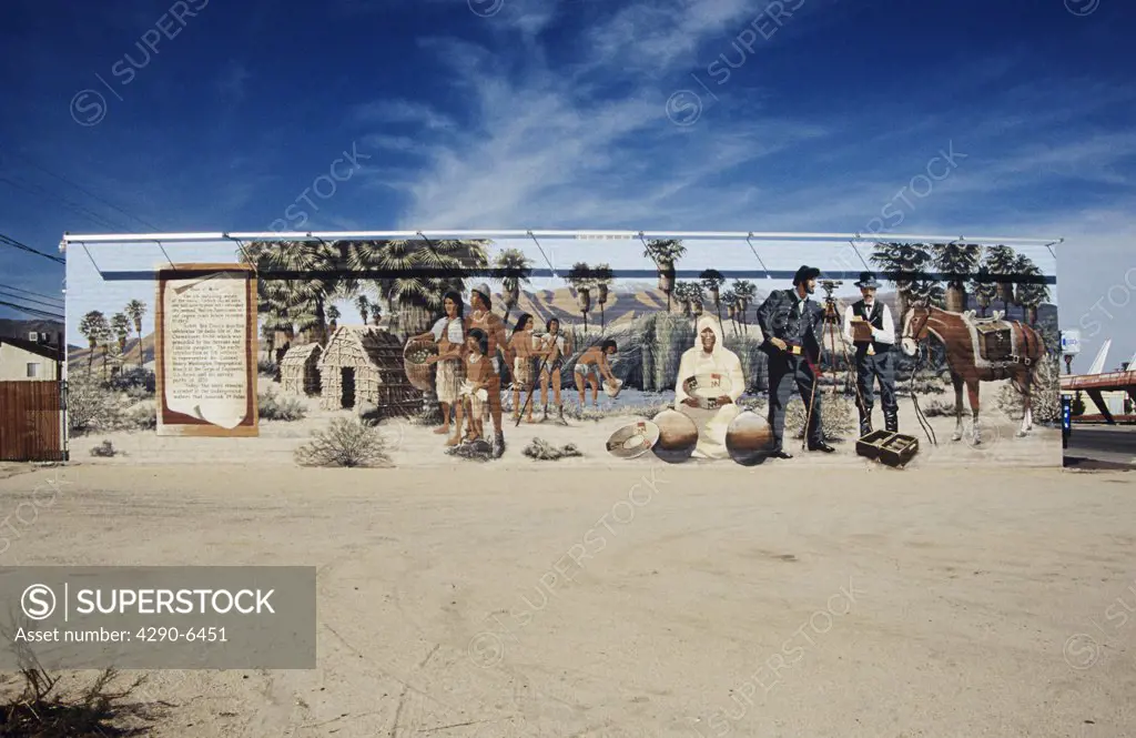 Painted wall of building, Oasis of Mara painting, Twenty Nine Palms, San Bernardino County, California, USA