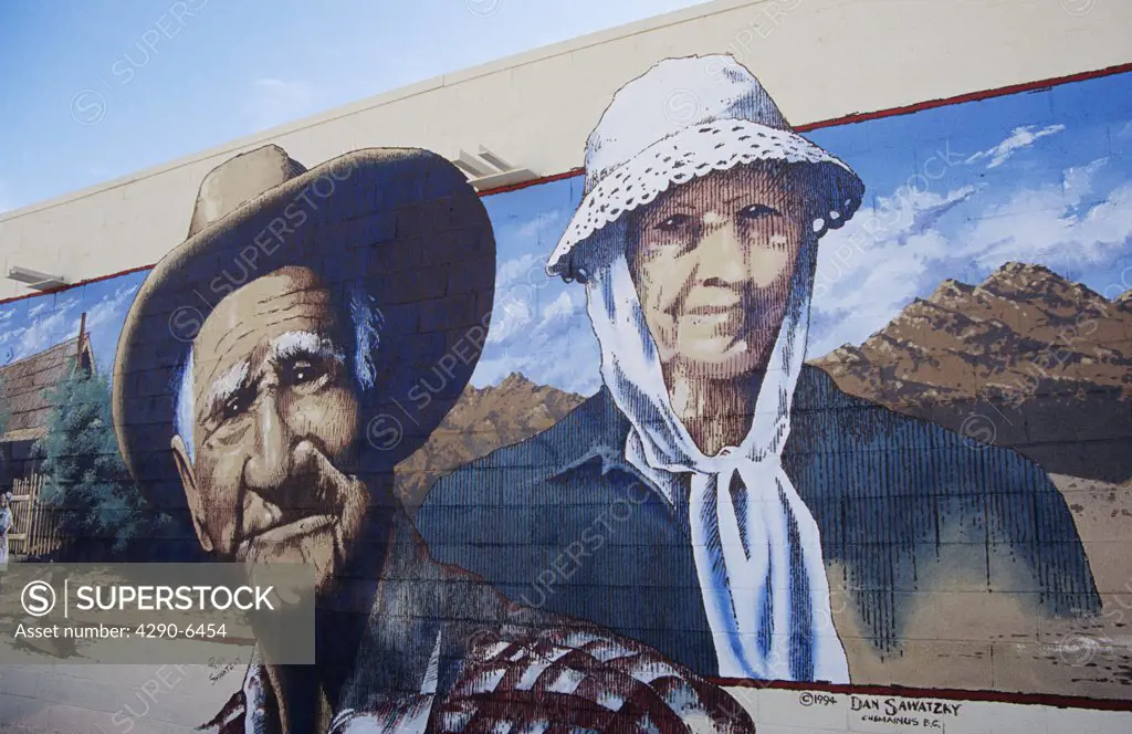 Painting of old people on wall of building, Twenty Nine Palms, San Bernardino County, California, USA