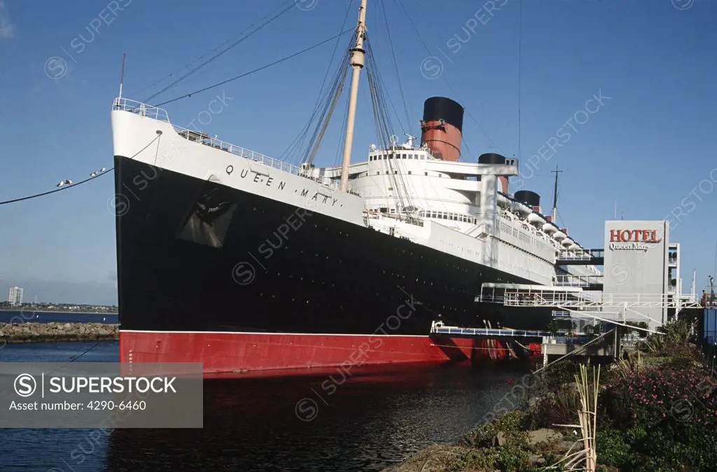 Queen Mary ship and hotel, Queen Mary Seaport, Long Beach, California, USA