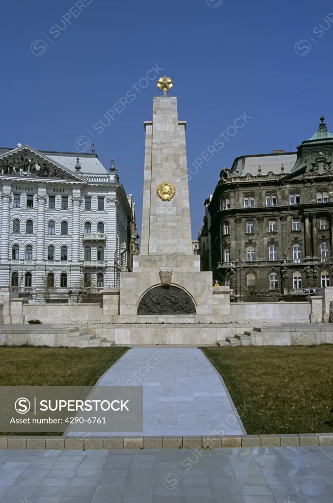 Soviet Army Memorial and Inter Europa Bank, Szabadsag Ter, Liberty Square, Budapest, Hungary
