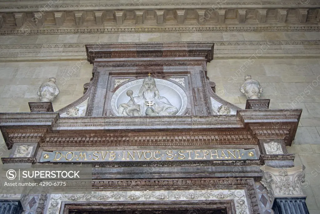 Saint Stephens Basilica, Budapest, Hungary. Detail above doorway at main entrance